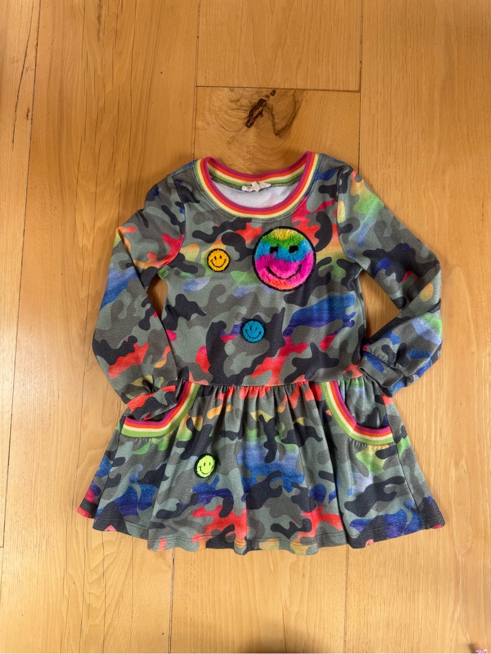 Truly Me Multicolor Camo Smiley Pocket Dress
